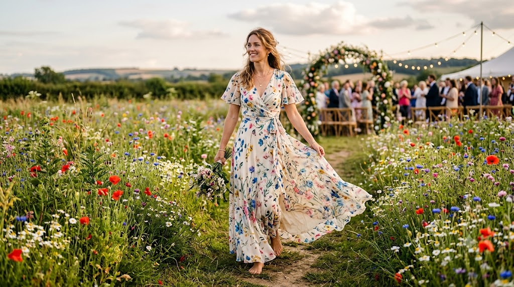 Ethereal Floral Print Chiffon Wrap Dress with Flutter Sleeves
